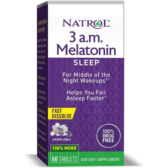 Natrol Melatonin 3 A.M. 60 Tablet Fast Dissolve Lavender Vanilla resmi
