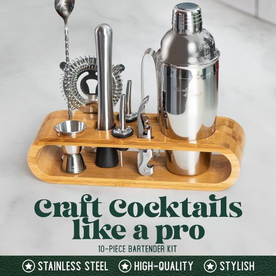 Mixology Barmen Seti Bambu Standlı 10 Parçalı Bar Alet Seti resmi