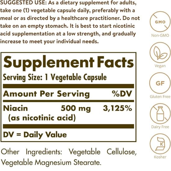 Solgar Niacin (Vitamin B3) 500 mg¸ 250 Vegetable Capsules resmi
