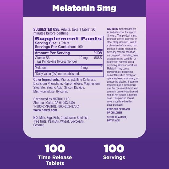 NATROL 5 MG TIME RELEASE 100 TABLETS MELATONIN resmi