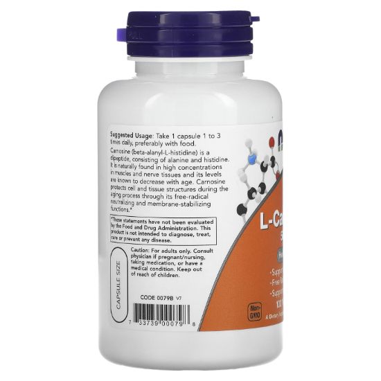 NOW Foods, L-Carnosine, 500 mg, 100 Veg Capsules resmi