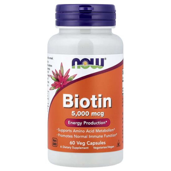 NOW Foods, Biotin, 5,000 mcg, 60 Veg Capsules resmi