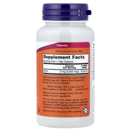 NOW Foods, Biotin, 5,000 mcg, 60 Veg Capsules resmi