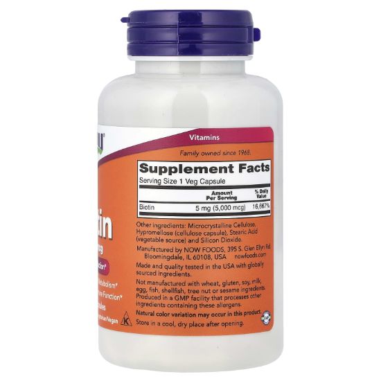 NOW Foods, Biotin, 5,000 mcg, 120 Veg Capsules resmi