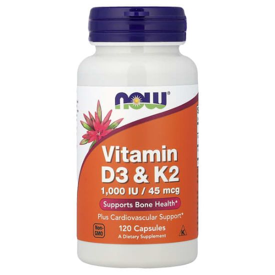 NOW Foods, Vitamin D3 & K2, 120 Capsules resmi