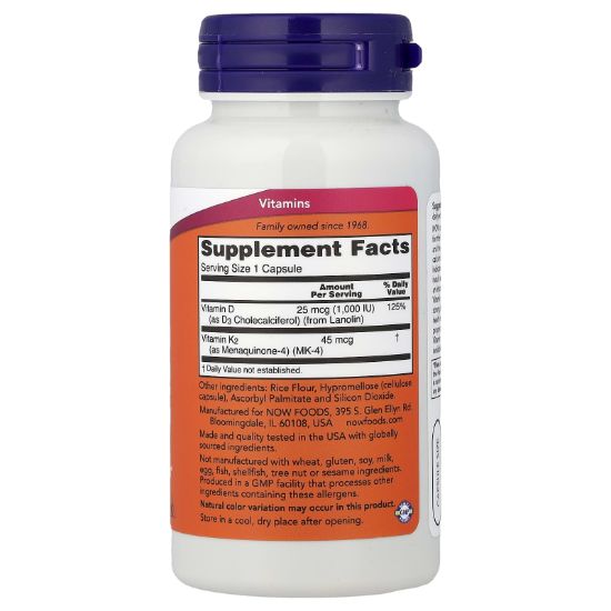 NOW Foods, Vitamin D3 & K2, 120 Capsules resmi