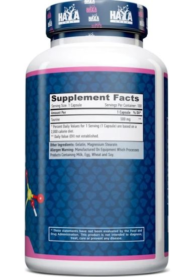 Haya Labs Taurıne 500MG 100 Capsules resmi