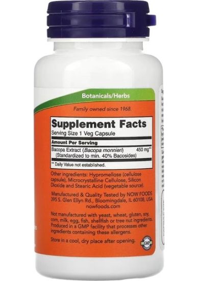 Now Foods Bacopa Extract 450 Mg 90 Kapsül resmi