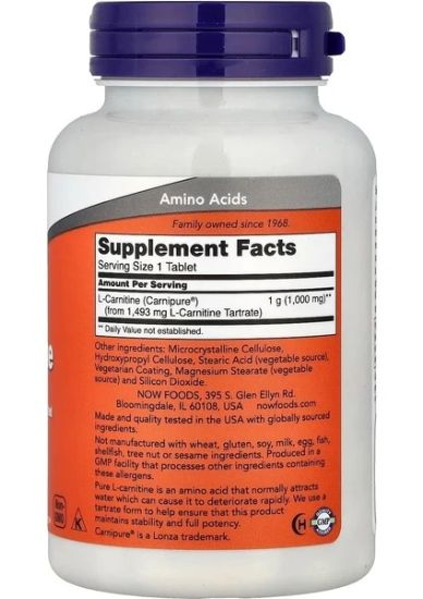 Now Foods L-Carnitine 1000 Mg 50 Tablet - Vegan Amino Asit resmi
