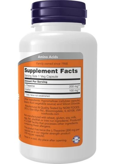 Now L-Theanine Amino Acid 200 Mg With Inositol 100 Mg 120 Capsules L Theanine ve Inositol 120 Kapsül resmi