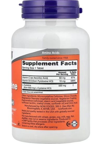 Now Foods L-Cysteine, 500 Mg, 100 Tablets resmi