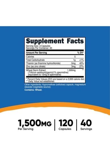 Nutricost, Spermidine Wheat Germ, 120 Capsules resmi