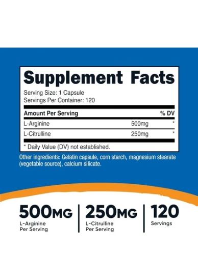 Nutricost, L-Arginine & L-Citrulline, 120 Capsules resmi