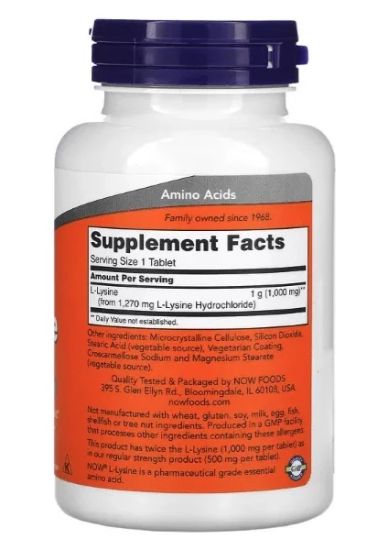 NOW Foods, L-Lysine, 1,000 mg, 100 Tablets resmi