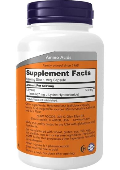 Now Foods L-Lysine 500 Mg 100 Tablet. USA resmi