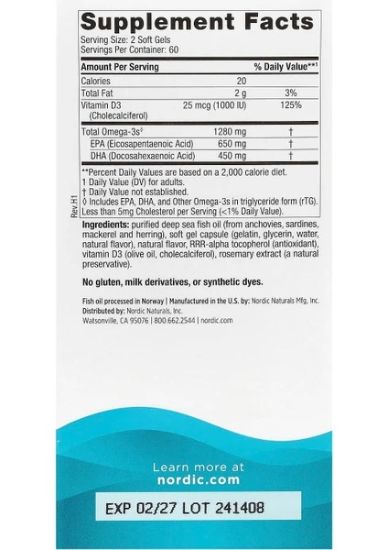 Nordic Naturals Nordic Naturals Ultimate Omega-D3 Fish Oil 1280 Mg OMEGA-3S+1000 Iu Vit D3 PER2SOFT Gels 120 Soft Gels resmi