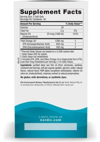 Nordic Nordic Naturals Ultimate Omega-D3 Fish Oil 1280 Mg Omega3 & 1000 Iu Vit D3 Per 2 Soft Gels 60 Soft Gels resmi