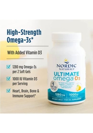 Nordic Nordic Naturals Ultimate Omega-D3 Fish Oil 1280 Mg Omega3 & 1000 Iu Vit D3 Per 2 Soft Gels 60 Soft Gels resmi