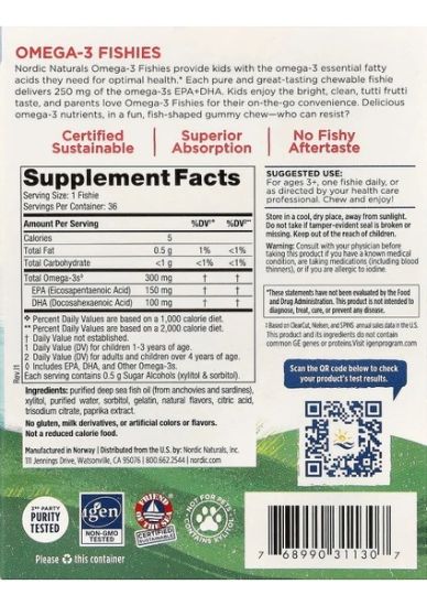 Nordic Naturals Nordic Naturals Zero Sugar Omega-3 Fishies 300 Mg Omega-3 36 Fishies Tutti Frutti Ages3+ resmi