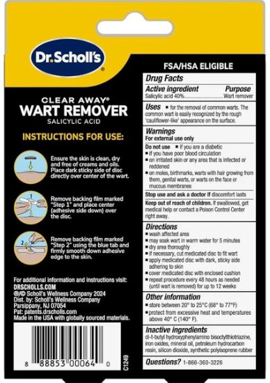 Dr. Scholl's Dr.scholl's Clear Away Wart Removers Seal&heal Bandage 12 Medicated Discs/9cushioning Pads resmi