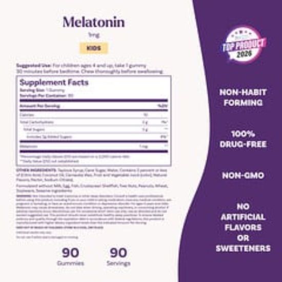 Natrol, Kids, Melatonin Gummies, Ages 4+, Raspberry, 1 mg, 90 Gummies resmi