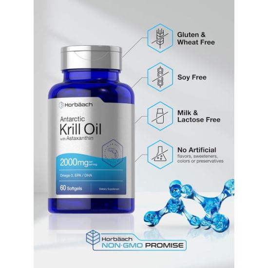 Horbaach Antarctic Krill Oil 2000mg | 60 Softgels | For Men and Women resmi