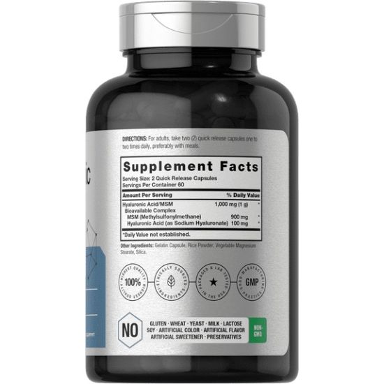 Horbaach Hyaluronic Acid with MSM | 1000 mg | 120 Capsules | Non-GMO, Gluten Free resmi