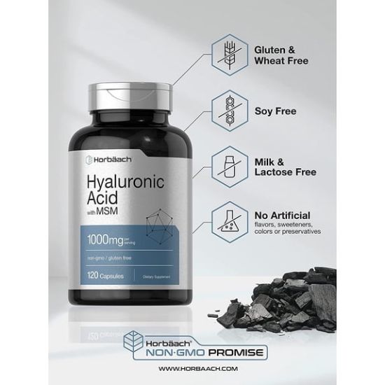Horbaach Hyaluronic Acid with MSM | 1000 mg | 120 Capsules | Non-GMO, Gluten Free resmi
