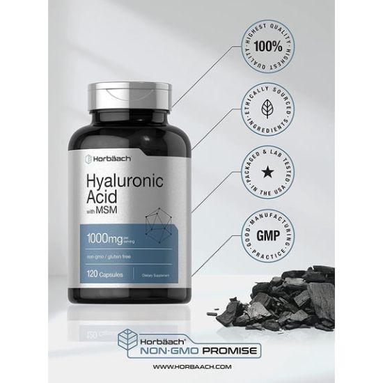Horbaach Hyaluronic Acid with MSM | 1000 mg | 120 Capsules | Non-GMO, Gluten Free resmi