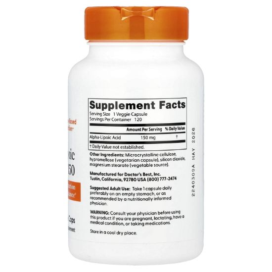 Doctor's Best, Alpha-Lipoic Acid 150, 150 mg, 120 Veggie Caps resmi