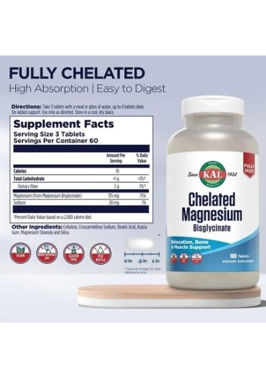 KAL Chelated Magnesium Bisglycinate 180 Tablets resmi