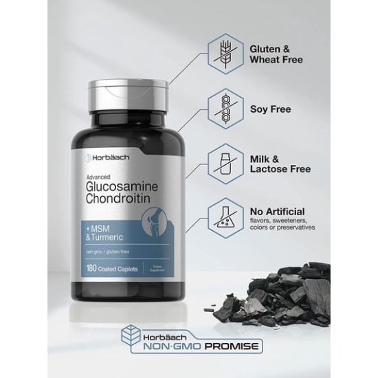 Horbaach Glucosamine Chondroitin | Plus MSM & Turmeric | 180 Coated Caplets resmi