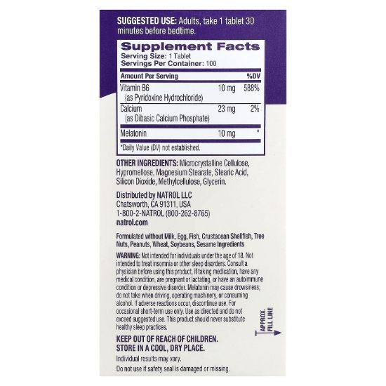 Natrol, Melatonin, Time Release, 10 mg, 100 Tablets resmi