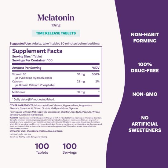 Natrol, Melatonin, Time Release, 10 mg, 100 Tablets resmi