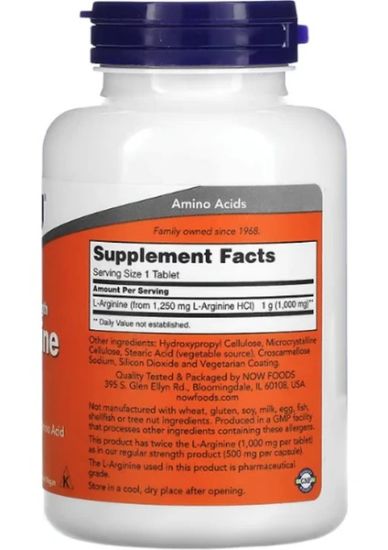 Now Foods L-Arginine Double Strength 1000 mg 120 Tablets resmi