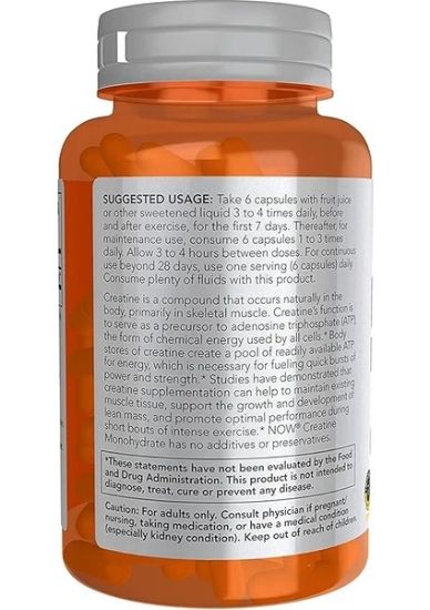 Now Foods, Sports, Creatine Monohydrate, Kreatin Monohidrat Mass Building / Energy Production 120 Veg Capsules resmi